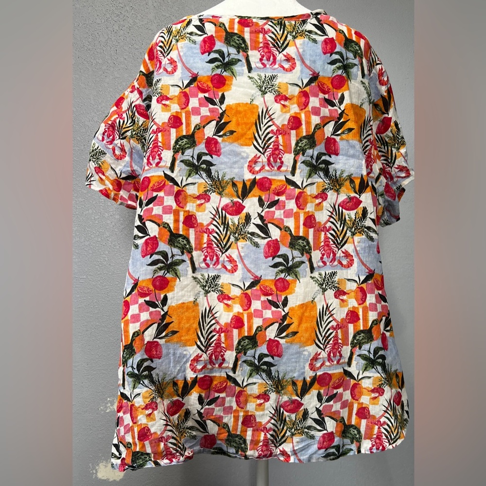 C&C California 100% Linen Women’s Tropical Floral Short Sleeve Top Size 2X - Picture 2 of 9